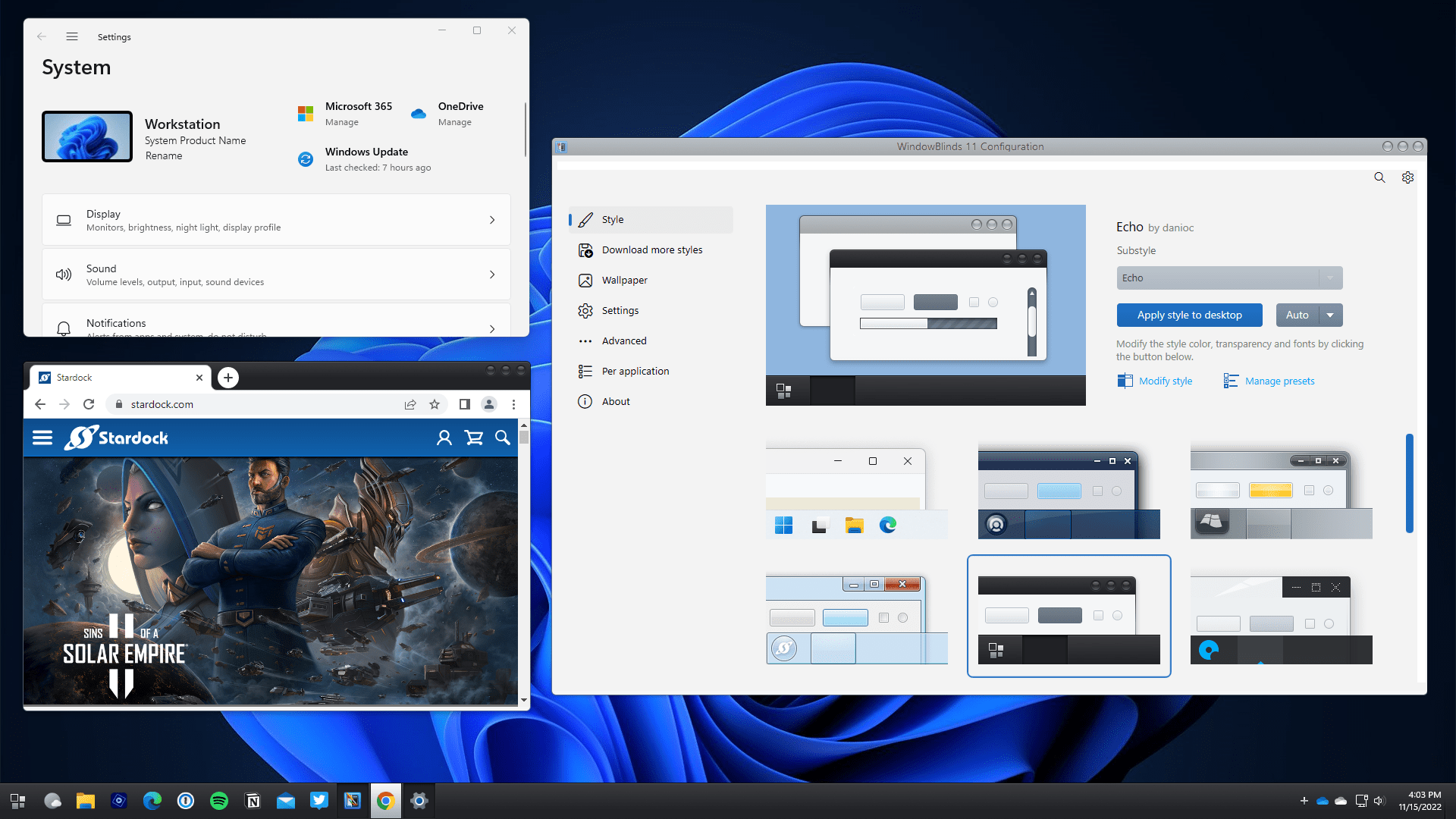 启用 WindowBlinds 后的 Windows 桌面