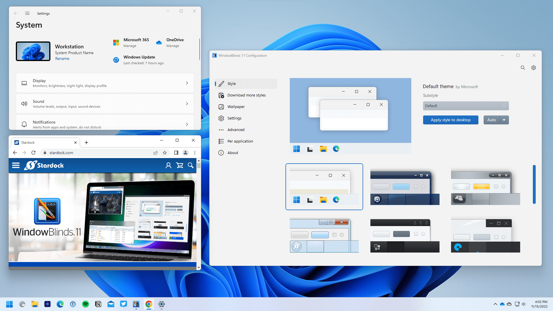 未启用 WindowBlinds 的 Windows 桌面